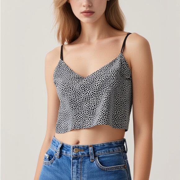 AFRM Black and White Leopard Print Cami Camisole Top Medium V-Neck Sexy Coquette - Picture 1 of 6